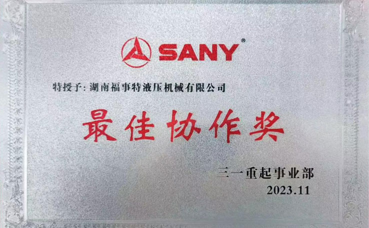 2023年在11月3日三一沉起事业部供给商大会上，湖南9001诚信金沙荣获2023年度&ldquo;最佳合作奖&rdquo;。